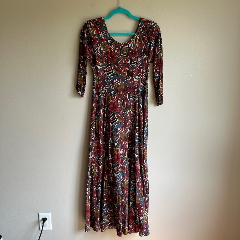 Vintage All That Jazz Print Scoop Neck Maxi Dress